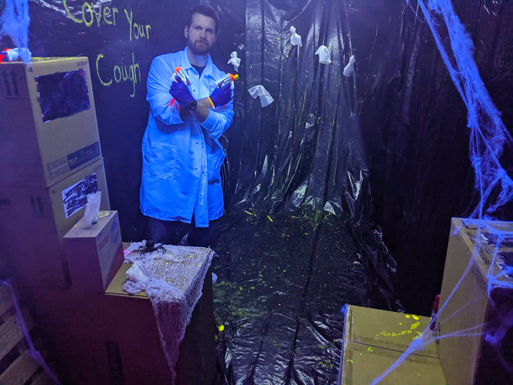 KDHE's tweet photo. Our team LOVES Halloween. Pre-COVID times, the KS Health & Enviro Lab hosted a Haunted Lab for our families & community. In 2019, 300 ghouls attended & 12 bags of blood were donated to @CommBloodCtrKC. Some treasured memories from the pre-pandemic event. #HowWeHoliday #TeamKDHE https://t.co/V1lZvPzq0m