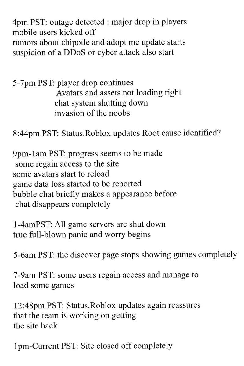 Saphira890's tweet photo. heres a timeline of the roblox outage
#RobloxDown #roblox #robloxisdown #robloxoutage #robloxissues https://t.co/9aeQVnZMpw