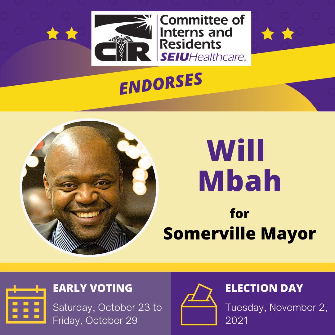 🚨 Endorsement Alert 🚨 We’re happy to support Will Mbah for Somerville Mayor!