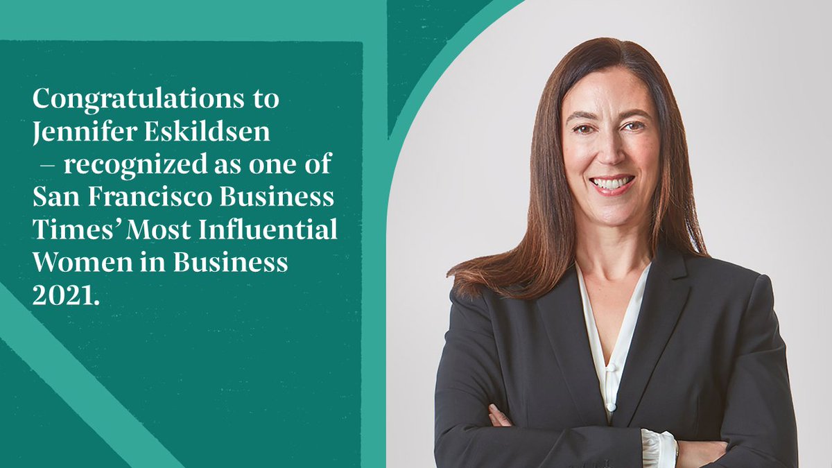 Grosvenor Americas (@grosvenoramer) on Twitter photo We are thrilled to see Jennifer Eskildsen, who runs our Structured Development Finance activities in California, recognized by the <a href="/SFBusinessTimes/">San Francisco Business Times</a> as one of the Most Influential Women in Business for 2021.
Congratulations to all honourees!
lnkd.in/gng9-qiB
#SFBTWomen We are thrilled to see Jennifer Eskildsen, who runs our Structured Development Finance activities in California, recognized by the <a href="/SFBusinessTimes/">San Francisco Business Times</a> as one of the Most Influential Women in Business for 2021.
Congratulations to all honourees!
lnkd.in/gng9-qiB
#SFBTWomen