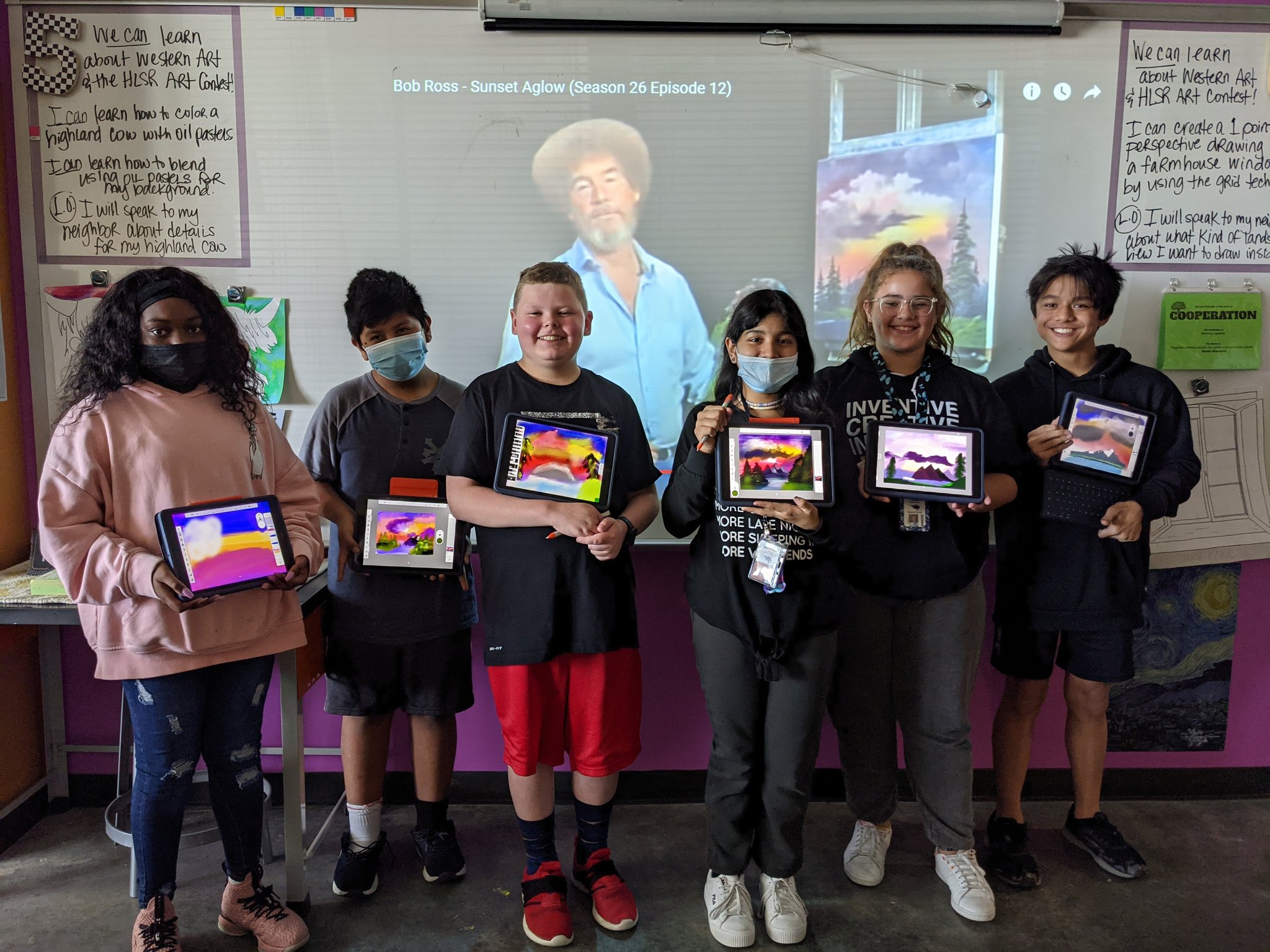 Happy 79th birthday Bob Ross!   OIS 6th grade Apainted along with Bob Ross on the ipads today!! 