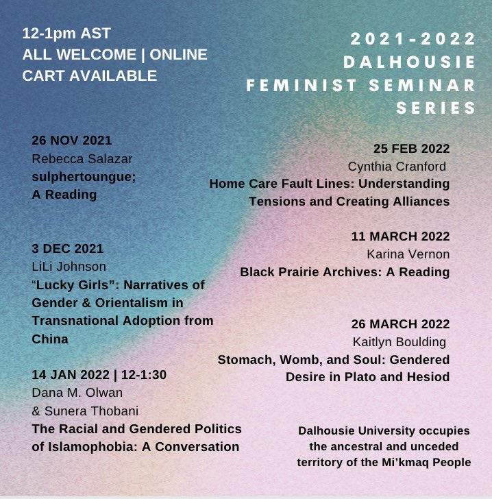 The better-late-than-never 2021-22 Dal Feminist Seminar Series!! With thanks to <a href="/DalHealth/">Dal Health</a>, <a href="/DAL_FASS/">Dalhousie Faculty of Arts and Social Sciences</a>, and @HealthLawAtDal for supporting! CART transcription avail. See you on ZOOM.
