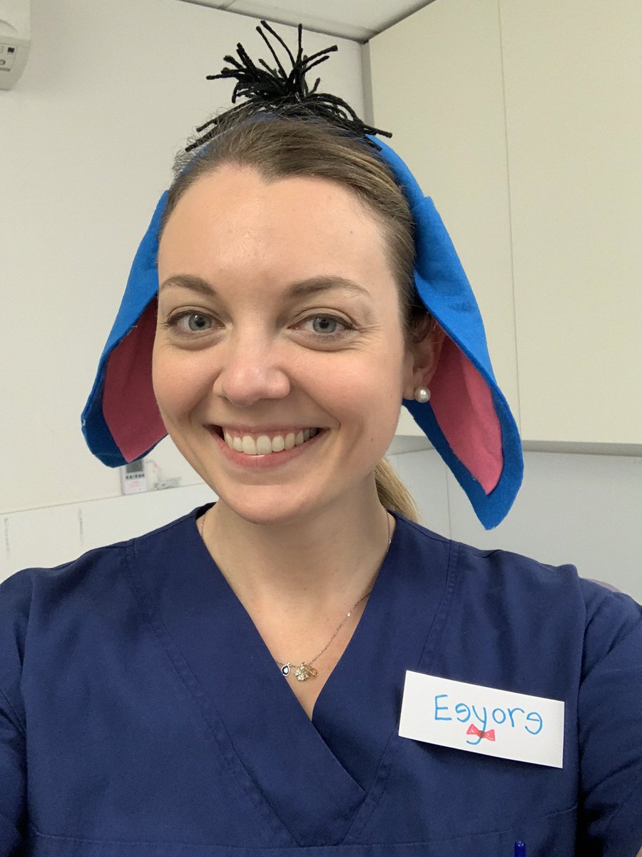 KaraLevin7's tweet photo. 👻Had to continue my Halloween tradition of dressing up at work! The blue scrubs made it a bit harder… but got crafty and made myself Eyeore for the day 💙
#HappyHalloween #LostMyTailAgain https://t.co/LcqRmpatT2