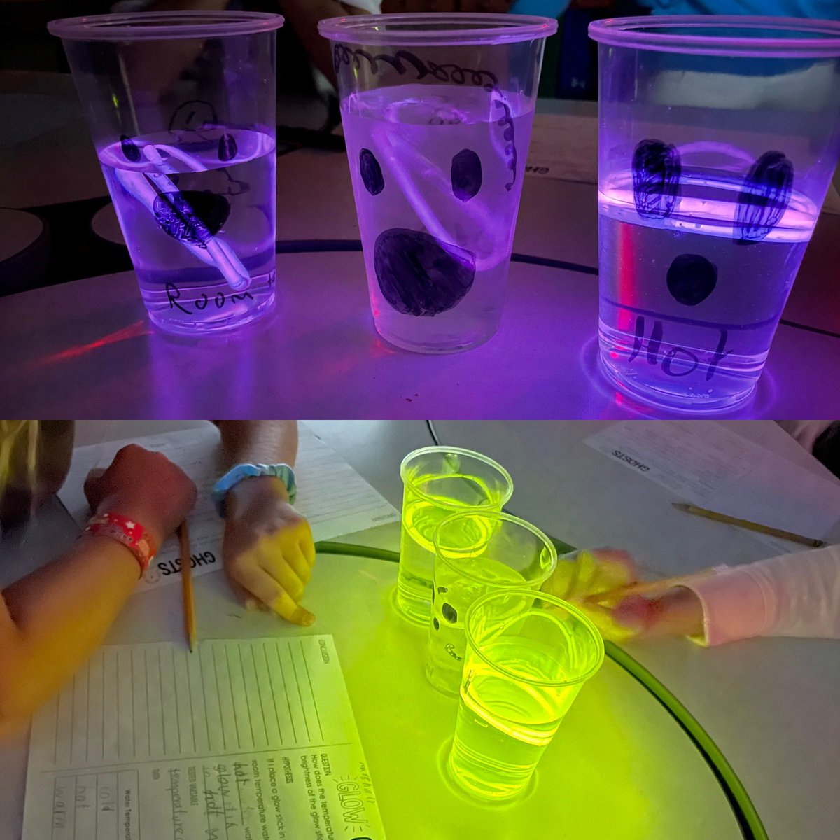 mrsmegwalker's tweet photo. One of my favorite activities of the year is #glowingghosts. We explored how thermal energy can change light energy. Lots of connections today to why we warm up for sports & how itโs harder to work when cold. #spookyfun #leadersofthepride @LanceElementary @NISDScience https://t.co/klesqteurZ