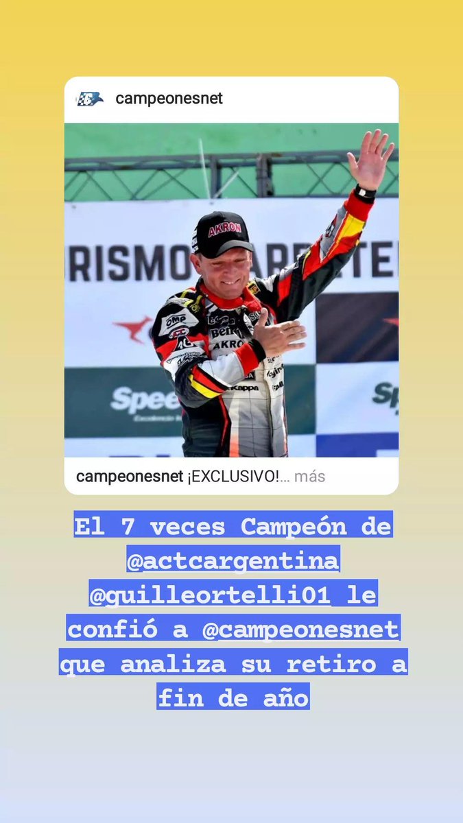 El 7 veces campeón de <a href="/actcargentina/">Turismo Carretera ACTC</a> 🏆 <a href="/GUILLEORTELLI/">Guillermo Ortelli</a> 🏁 le contó a <a href="/claulegnani/">Claudio D. Legnani</a> de <a href="/Campeonesnet/">Campeones 🦅</a> 📣 que analiza su retiro a fin de año💣