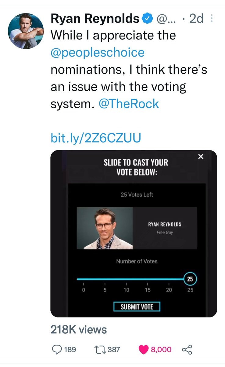 JustinWredick's tweet photo. @VancityReynolds @peopleschoice @TheRock #8000 ❤ you are welcome! https://t.co/hoQuu0yLwC