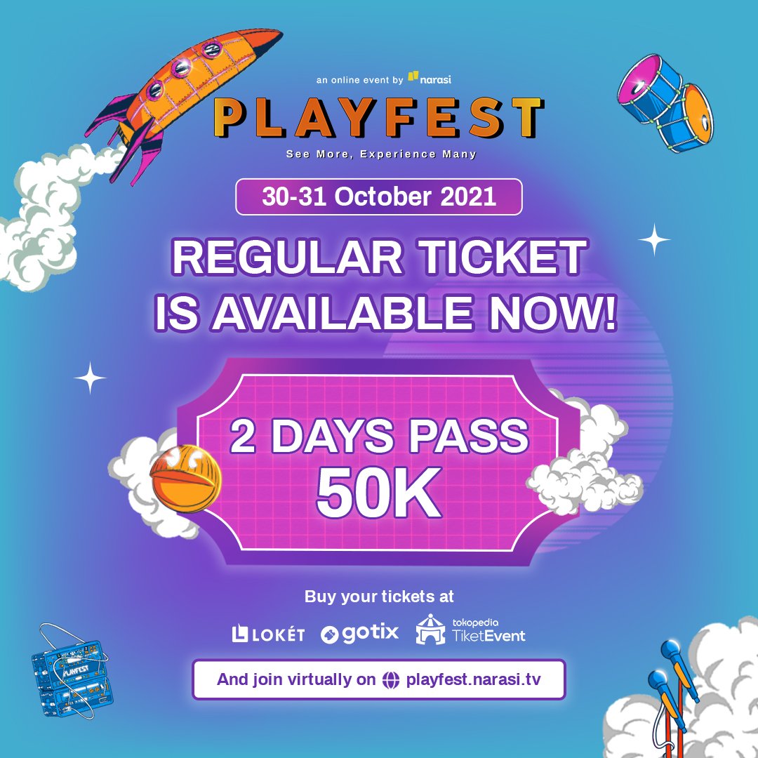 playfestnarasi's tweet image. Semua nungguin kamu tuh buat dateng ke #Playfest2021 !

Jadi, sampai ketemu yaa di 30 &amp;amp; 31 Oktober 2021. Dan bagi yang belum punya tiketnya, klik playfest.narasi.tv ya~

#MoreVirtualExperience #Narasi