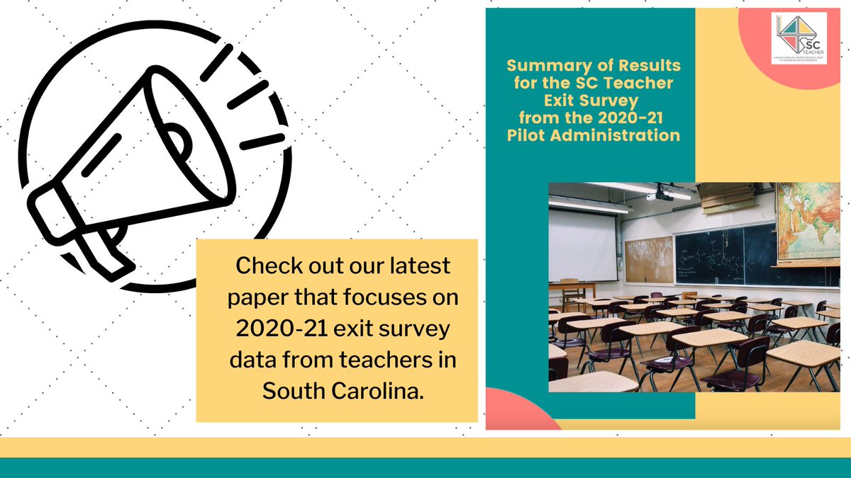 SCTEACHERtweets's tweet photo. The pilot administration of our #ExitSurvey from the 2020-21 academic year yielded insights directly from #teachers in the state on key reasons for teacher turnover. Read the full report here: https://t.co/N3tFstkE1B. #SCTeacherData https://t.co/RjfjolGcGo
