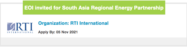 OnePurpos_'s tweet photo. #ExpressionofInterest RTI International invites EOI for South Asia Regional Energy Partnership
Deadline: 5 Nov 2021
Details: https://t.co/YozSsQie0z
#EOI #Energy #SustainablePrograms https://t.co/pBJxXOMi5J