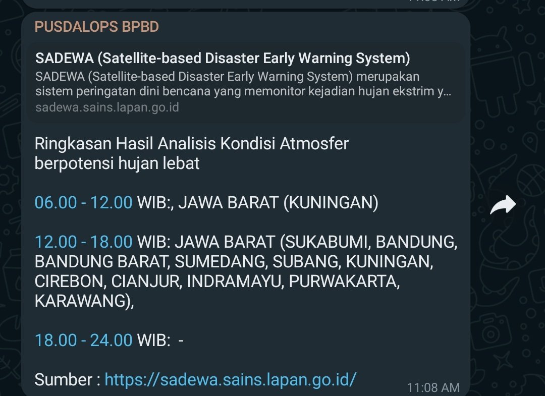 satriobudi's tweet photo. Halo wargi Bandung, yuk hati hati khususnya wargi Bandung Raya, hindari pohon besar dan reklame, tetap waspada #salamtangguh @BPBDKabBandung @infoBMKG https://t.co/qqrohFaDYP