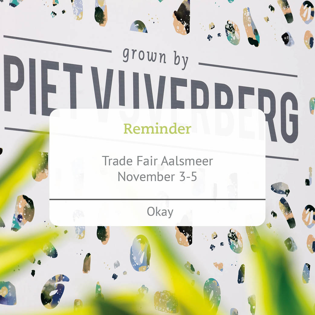 We are looking forward to presenting our quality products again at the Fair Trade in Aalsmeer. Be inspired by the latest trends in flowers and plants on 3, 4 and 5 November during the Trade Fair Aalsmeer. Will you come and visit us? 👋