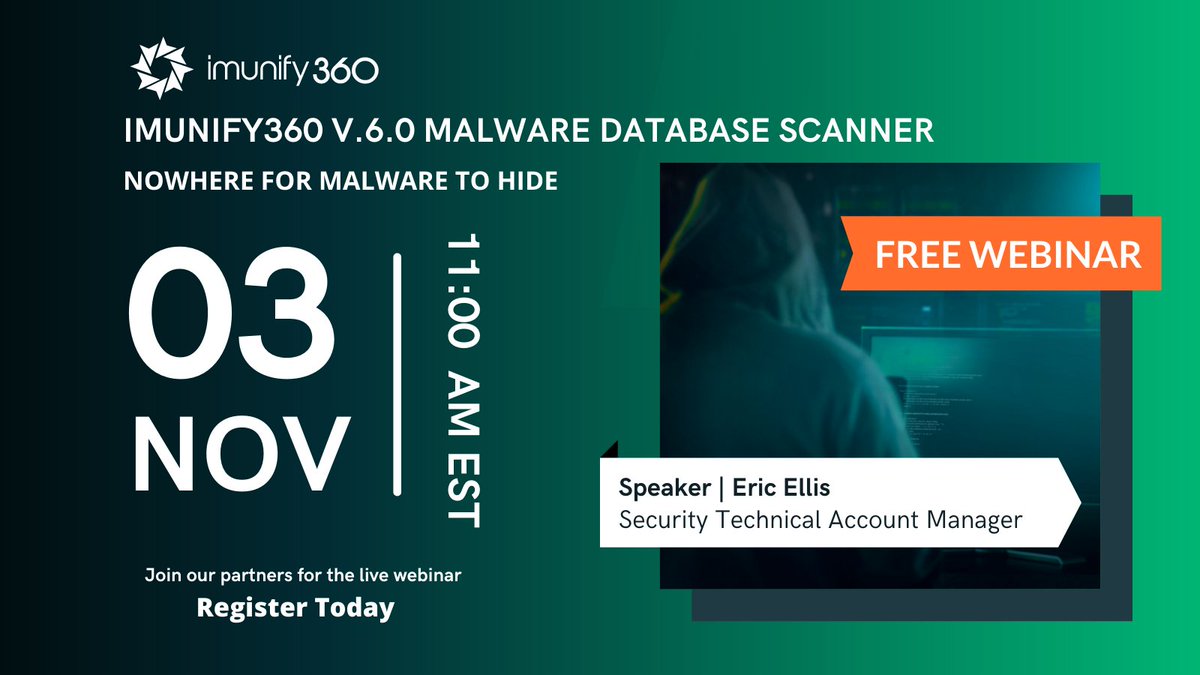 cPanel's tweet photo. We’ve got our reminder set for 11am EST this Wednesday, do you? The @Imunify360 v.6.0 webinar will be covering their revolutionary new malware database scanning technology – don’t miss it! Register now: https://t.co/RkqhlainhA
#webhosting #imunify #imunify360 #malware #security https://t.co/jfiohK0kAh
