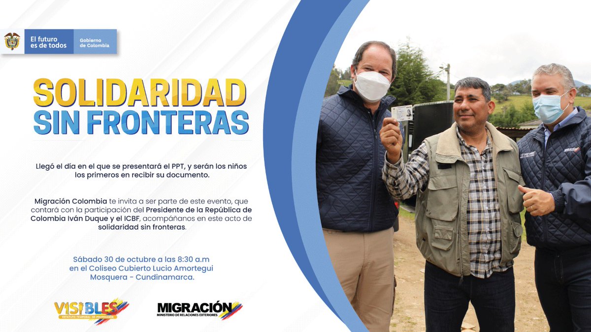 MigracionCol's tweet photo. Llegó el día en el que presentará el Permiso por Protección Temporal – PPT, y serán los niños los primeros en recibir su documento.

#Mañana, acompáñanos en este acto de #SolidaridadSinFronteras. https://t.co/6NfqSLgfXH