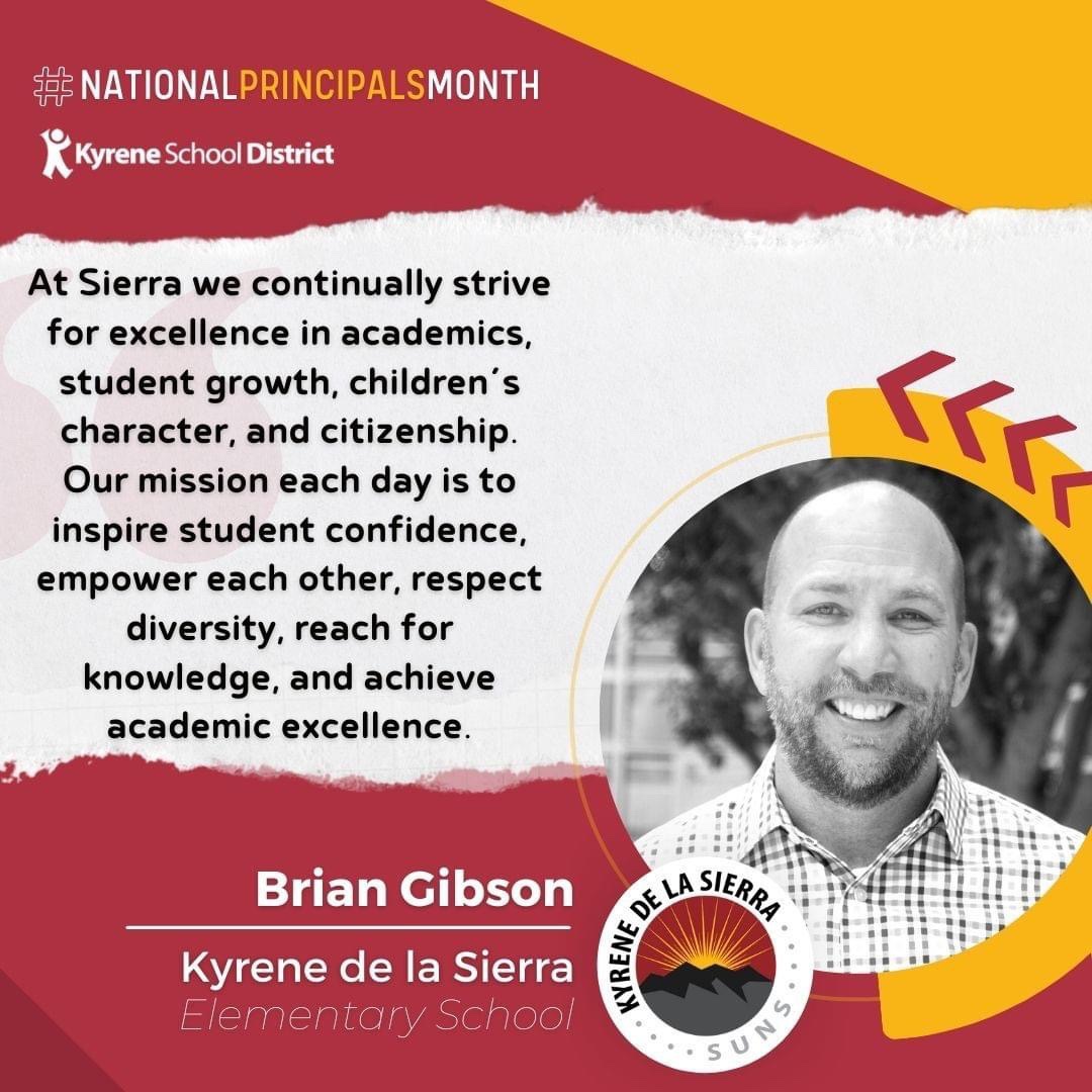 KyreneSchools's tweet photo. Hey there, Principal Gibson! He ensures our Kyrene de la Sierra Suns #ShineOn! ☀️ #NationalPrincipalsMonth https://t.co/PyVmY8sj8Y