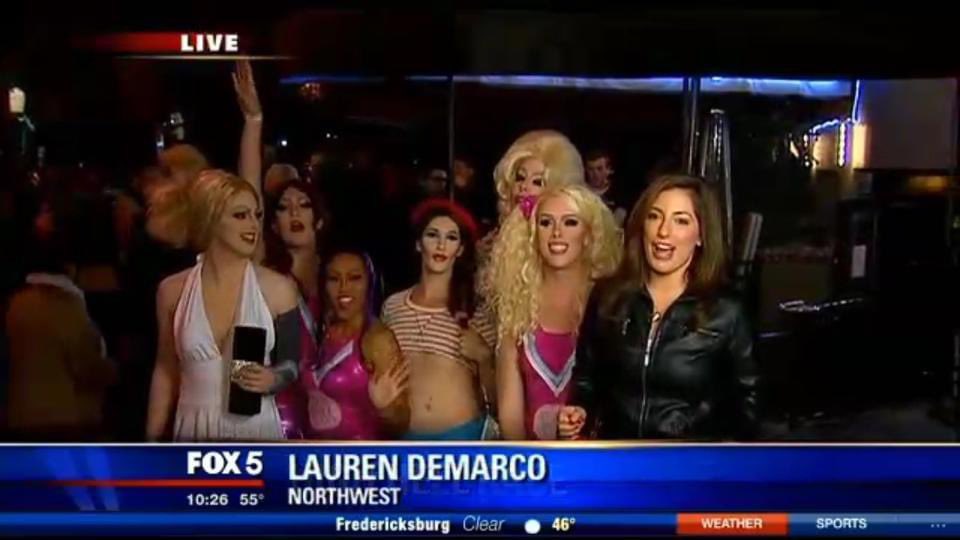 CarloMoss's tweet image. While I’ve got MPGIS on the brain, Facebook reminded me of this photo from Halloween 2013 when a crew of MPGIS fans took over a live newscast. Fucking amazing.