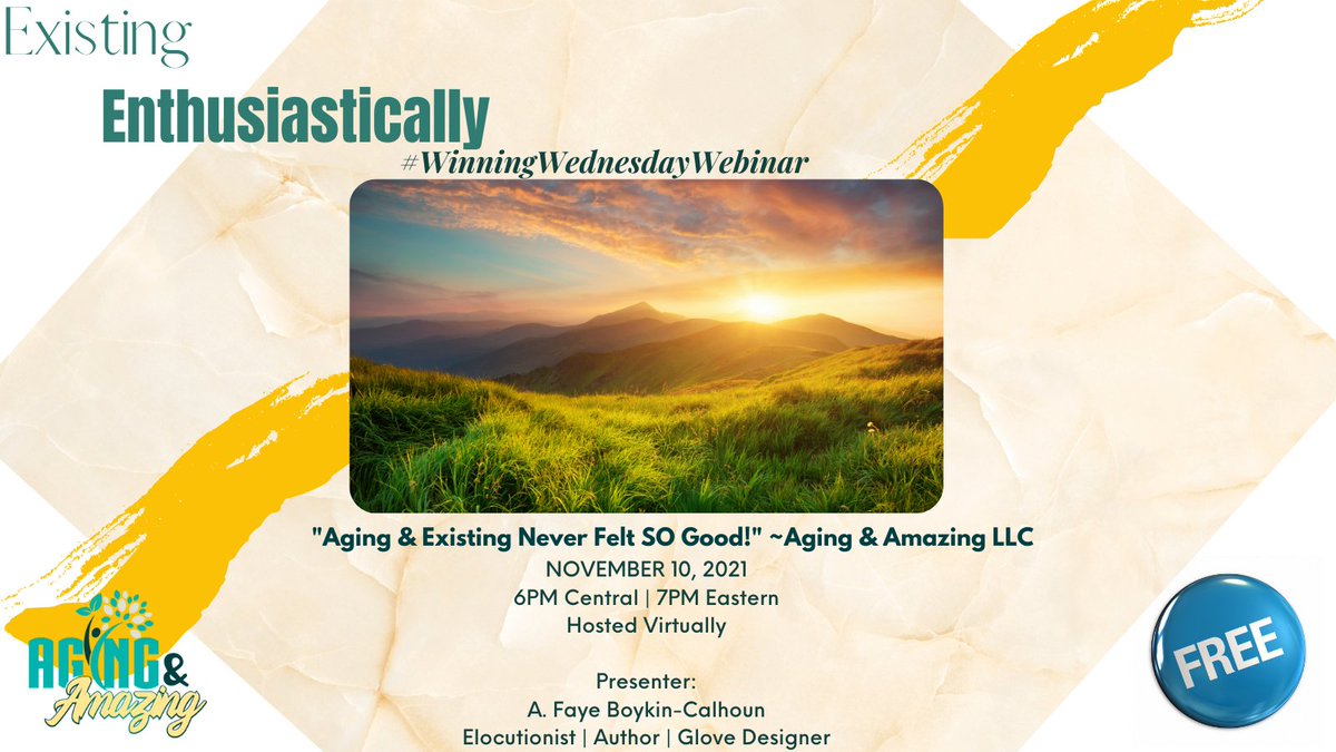 What does it mean to Exist Enthusiastically? Has the thought ever crossed your mind? 

Join #WinningWednesdayWebinar with Guest Speaker <a href="/Faye_Boykin/">Faye Boykin Calhoun</a> for an exhilarating hour of power to explore the topic. 

Save your seat:  us02web.zoom.us/webinar/regist…