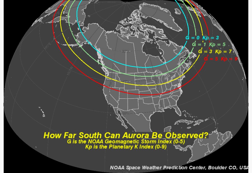 NWSSeattle's tweet photo. We may have hit "refresh"😉 on the web browser a few times waiting for this update. Here it is. @NWSSWPC continues to forecast G3 storm conditions for tomorrow. Note Kp index is still around 7 after sunset here tomorrow. Here's a map showing how aurora viewing is related. https://t.co/SSqZaGFbkv