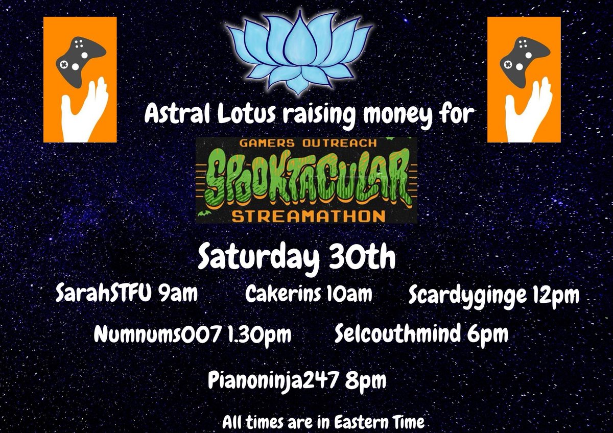 lotus_astral's tweet image. Check out these amazing community members Fundraising for @GamersOutreach today!!! We hit $1000 so far! How will we do today? 
@heysarahstfu 
@cakerinsgames 
@scardyginge 
@_NikkiNak_ 
@theselcouthmind 
@pianoninja247 
Make sure to go see the fun things they have planned!!