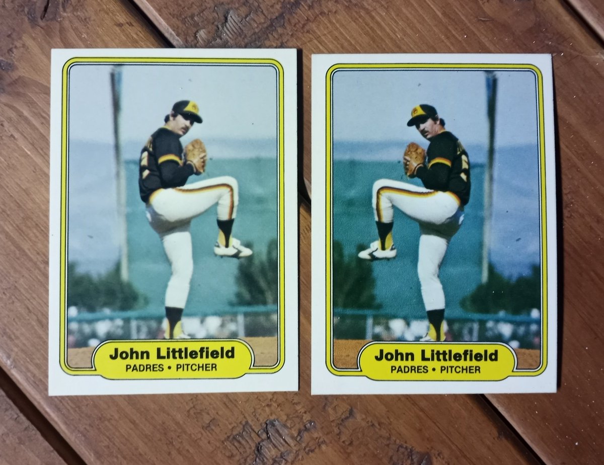 Pyle_of_Billy's tweet photo. The infamously rare 1982 Fleer Baseball John Littlefield reverse negative on the left and the corrected version on the right! @CardsFromAttic @DegaVintage @oriolesrise @SirAbsurd @HeavyJ28 @CardPurchaser @card_indy @Ballcardxchange @CardboardHistry @DubMentality @jonjabs @t_vguy https://t.co/jJUEXW7uBq