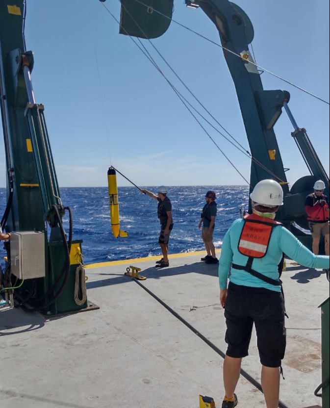 USFleetForces's tweet photo. R/V Kilo Moana recovers U.S. Navy Oceanography gliders in the Pacific. Naval Oceanography operates unmanned gliders around the world to survey the ocean environment. UNOLS has a fleet of Navy vessels that conduct research and oceanic surveys. #USNavy #NavyPartnerships #UNOLS https://t.co/oaI2GXwU7m