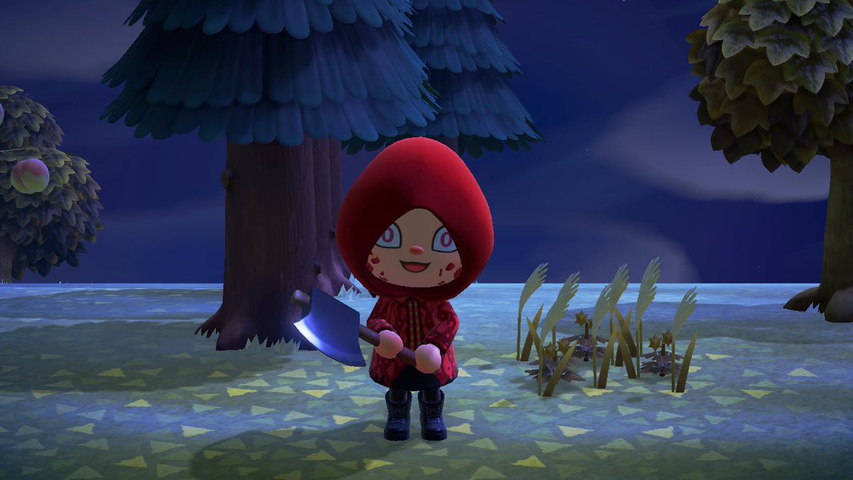 Battyemi's tweet photo. My raincoat killer costume in animal crossing is complete. 💀 (jacket designed by my friend) #deadlypremonition #AnimalCrossing #ACNH https://t.co/fkhA9LfePl