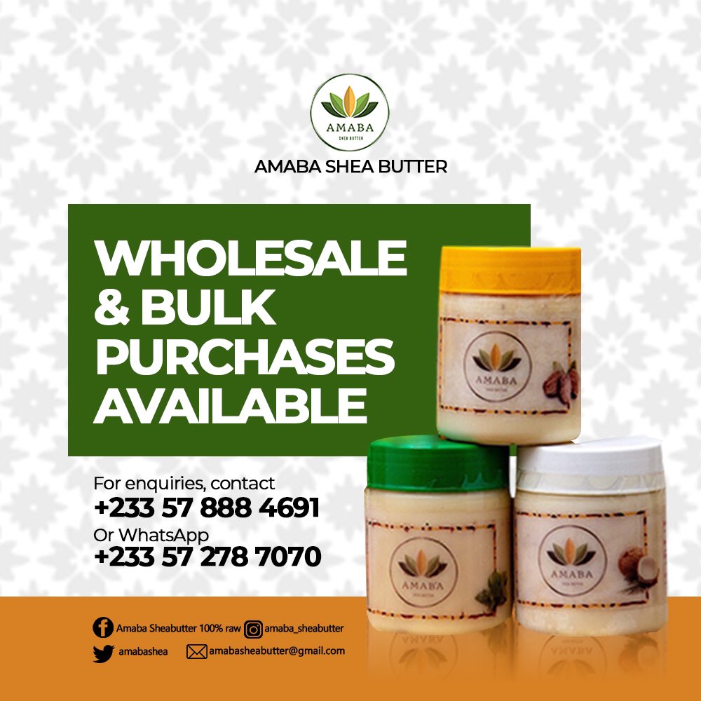 AmabaShea's tweet photo. Please contact us on +233578884691 or on WhatsApp on +233572787070
Email : amabasheabutter@gmail.com
Let’s get #TheBetterButter in your stores and mini/max shops at a profitable price
#skincare #ghana #IGP #KalyJaySpace #ShattaWale #BurnaBoy #SecondSermonRemix #SerwaaBroni https://t.co/trMil1ZSzT