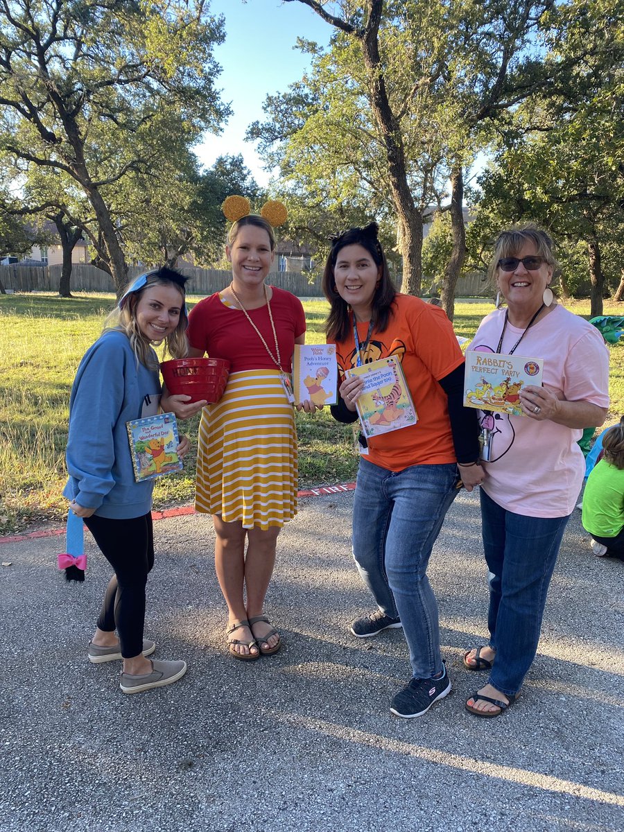 Mrs_JPoe's tweet photo. Winnie the Pooh crew! I waddled my way through our book character parade today. 3 days until I get to meet baby Poe #3 #CCESfirsties https://t.co/U69dCqRFt5