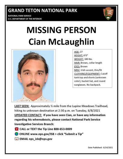 GabbsJustice's tweet photo. Cian McLaughlin has been missing in Grand Teton National Park in Wyoming since 6/8/21. Help us bring Cain home! Please call or text the tip line with any information: (888) 653-0009. #CianMcLaughlin #MissingInAmerica #GrandTeton #Missing #FindCian  #NewsNationPrime @aware_the https://t.co/Tmfx3Qb9Tu