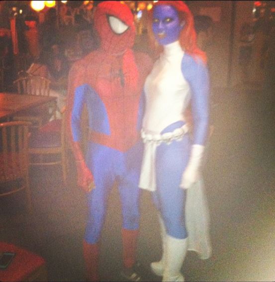 LScurgirl's tweet photo. Doing normal wifey stuff lol, Yes that's my Husband Paul. Don't tell him I'm a stripper or anything else ok!!! #Langley #halloween2021 #halloweencostume #mystique #XMen #SpiderMan https://t.co/toWTZuaMgj