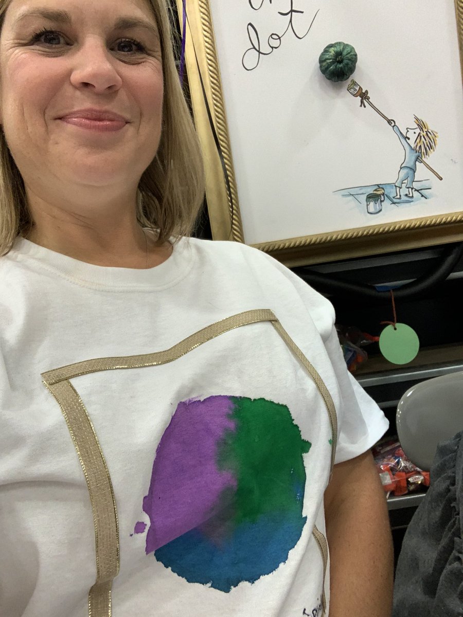 JenniferSprink6's tweet photo. For book character dress up day at @BESboro, the related arts team had a great time dressing as The Dot by one of my favorites, @peterhreynolds ! https://t.co/jkJOJUVPAG