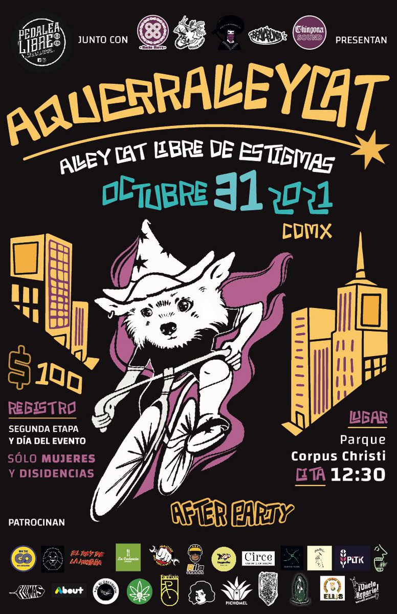 aquerralleycat's tweet photo. TODXS BIENVENIDXS🔮Después del @aquerralleycat, pásate a la party para ELLOS, ELLAS, ELLES, ELLXS ✨✨, vamos a echar bailongo con @chingonasound

📍Casa Tamatz-Fray Juan de Torquemada #76. col Obrera.
⏰ 4pm-2am

🧟‍♀️Concurso de disfraces, Voguing !!
Chela, mezcal, comida veggie! https://t.co/y3KhzRi0BM
