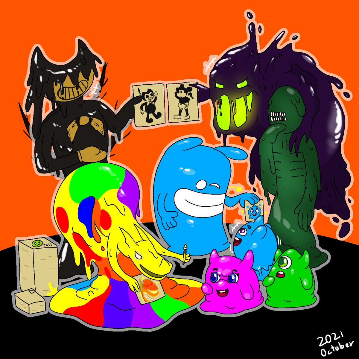 jellycave77's tweet photo. #Slimetober Day 23 - #Ink & #Paint! : Do you know what happens, when you give enough papers to these inky & colorful creatures?
Magic. ;)
#Bendy #BATIM #ShadowBlot #EpicMickey #Specimen2 #SpookysJumpScareMansion #PaintMonsters #deBlob #PaintDragon #ThePagemaster https://t.co/C0xweBkQGc