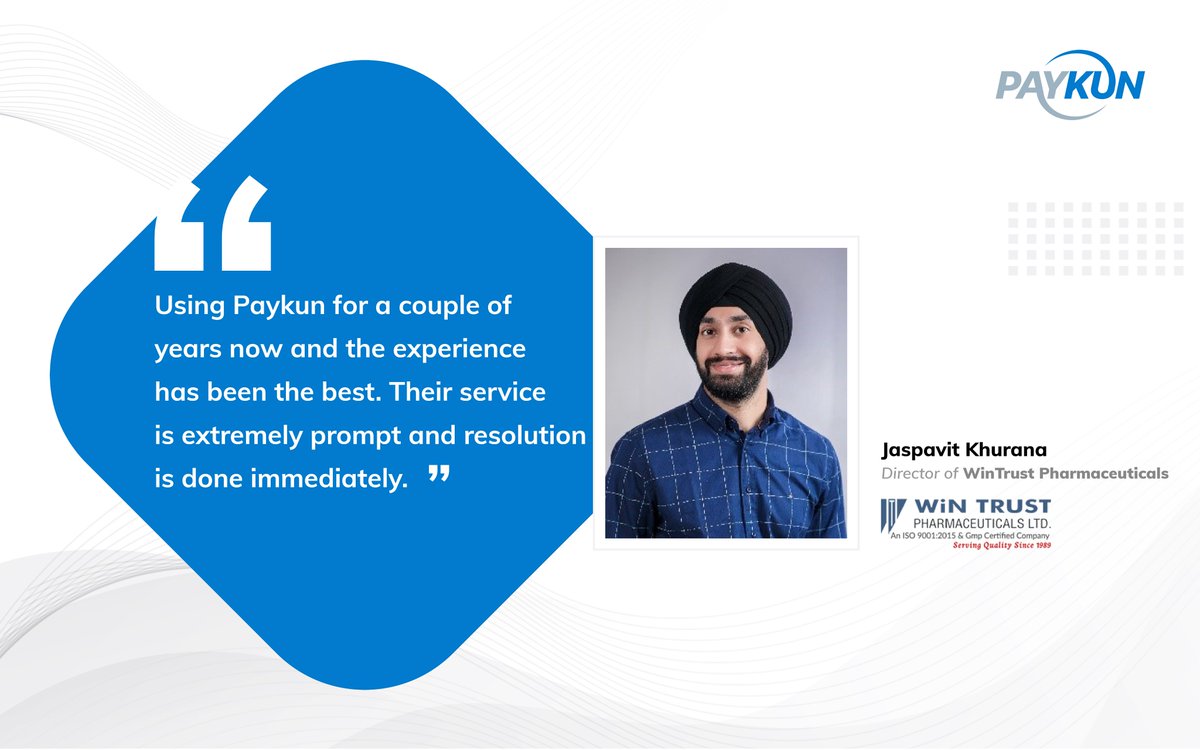 Thank you #WinTrust Pharmaceuticals Ltd for your feedback. 👏🏽👏🏽
We are glad that you are satisfied with the #PayKun #PaymentGateway services. We shall keep serving you the best. 🙏🙏

#Feedback #Reviews #Testimonial #HappyClients #HappyMerchant