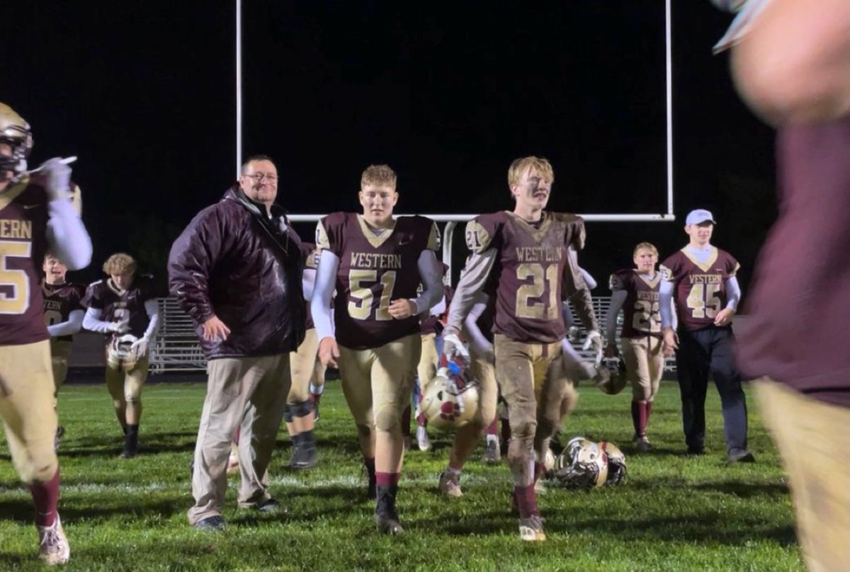 jxncopress's tweet photo. Western coach Nick Rulewicz looks on as his team celebrates their 15-0 win over Mattawan. The first-year head coach will take the Panthers next week to Harper Creek for Round 2 of the @MHSAA D3 playoffs. @MrNRulewicz @wpanthersports https://t.co/1fOHCxtRFf