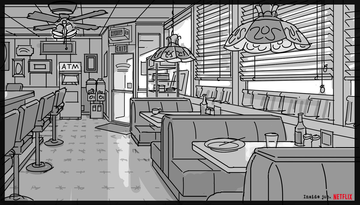 Some super rough, pre-storyboard concepts for Inside Job. Number 4 is based off a design by the amazing Kenny Mok, Art Direction by the one and only @talktojeffrey 