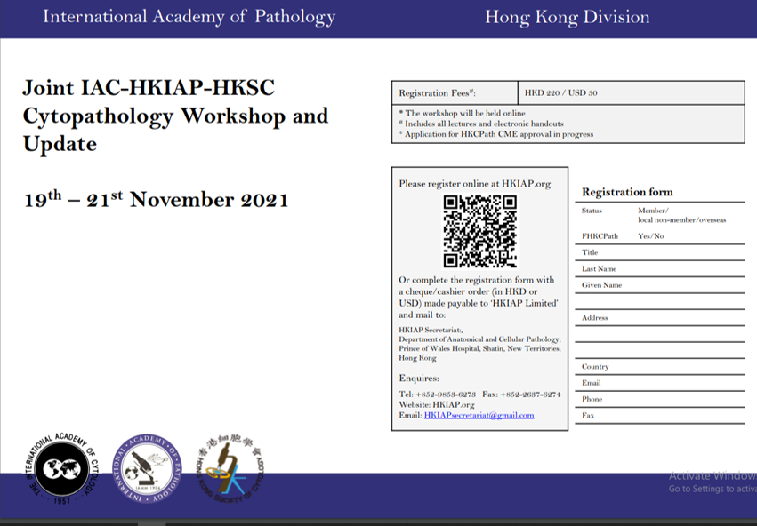 SocietyMsoc's tweet photo. Join the coming Joint IAC-HKIAP-HKSC Cytopathology Workshop and Update 19th – 21st November 2021
#cytology Featuring @sza_jhcyto @AshishC97225686 @MauroSaieg @fcschmitt @bfaquin @MikeThrallMD @IACytology @IAPCentral https://t.co/F8QoIWZ6fW