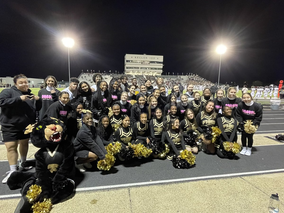 Our 8th grade squad cheering at the Fossil Ridge Varsity Game. They had a wonderful time! 🏈🐾💛🖤 #FossilHillNation #PantherPride <a href="/ridgepanthers/">FRHS Panthers</a> <a href="/FRHSCheerNation/">FRHS Cheer</a>