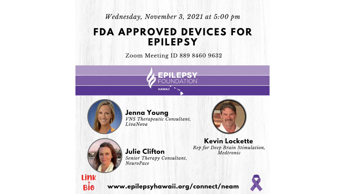 EpilepsyHawaii's tweet photo. FDA Approved Devices for Epilepsy Wednesday, 11/3/21 at 5:00 pm Hawaii Time https://t.co/q0wGKmZHO6 #EpilepsyHawaii #Epilepsy808 #IAlohaSomeoneLivingWithEpilepsy #EpilepsyEquity #NEAM #NEAM2021 #RemoveTheFilter #EpilepsyAwareness #EpilepsyEducation #KnowSeizureFirstAid https://t.co/5SnQh6Ac7Z
