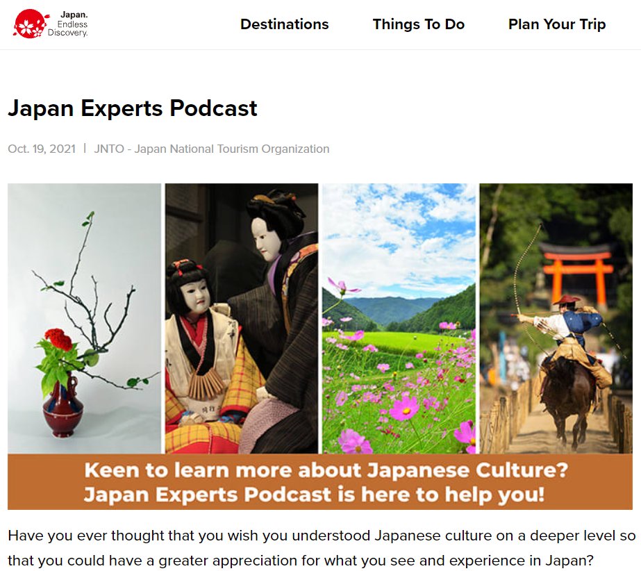 Japan_Experts's tweet photo. I'm delighted that Japan Experts Podcast was featured by @Visit_Japan: https://t.co/xUuThPstHS

#japantravel #japanculture #jnto https://t.co/oDyKSuoVud