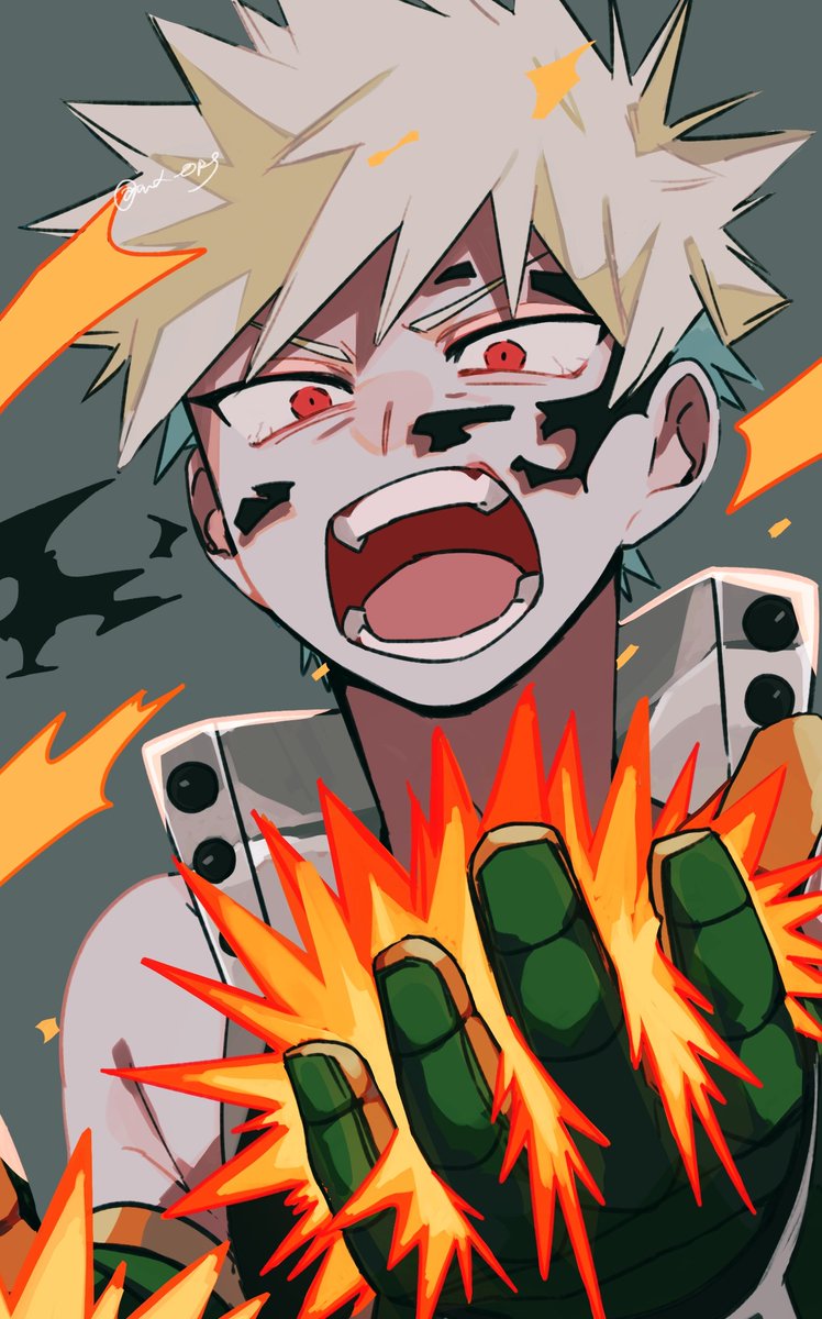 bakugou katsuki 1boy male focus red eyes spiked hair open mouth solo blonde hair  illustration images