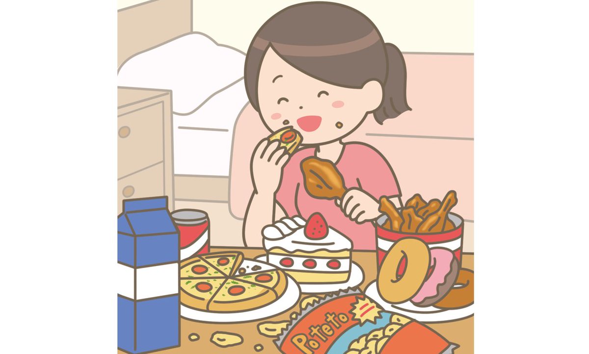 食欲が爆発して歯止めが効かなくなった看護師のイラストです フリーイラスト 看護師 イラスト集 看護roo のイラスト