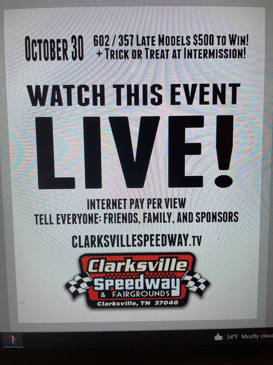 Watch all the laps live tomorrow night at 6 pm at www.ClarksvilleSpeedway. Tv