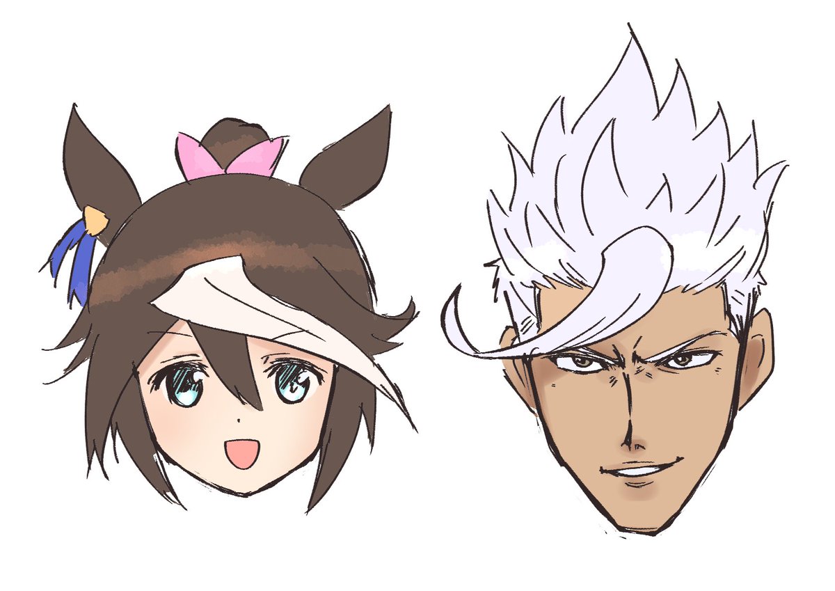 tokai teio (umamusume) 1girl brown hair white hair 1boy horse ears streaked hair animal ears  illustration images