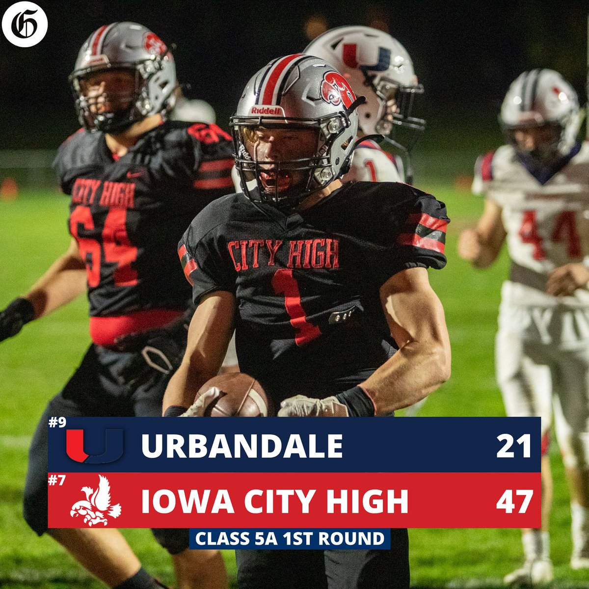 BIG win for the Little Hawks

No. 7 <a href="/CityHighFB/">City High Football</a> handles No. 9 Urbandale in a top-10 Class 5A first-round game

#iahsfb🏈