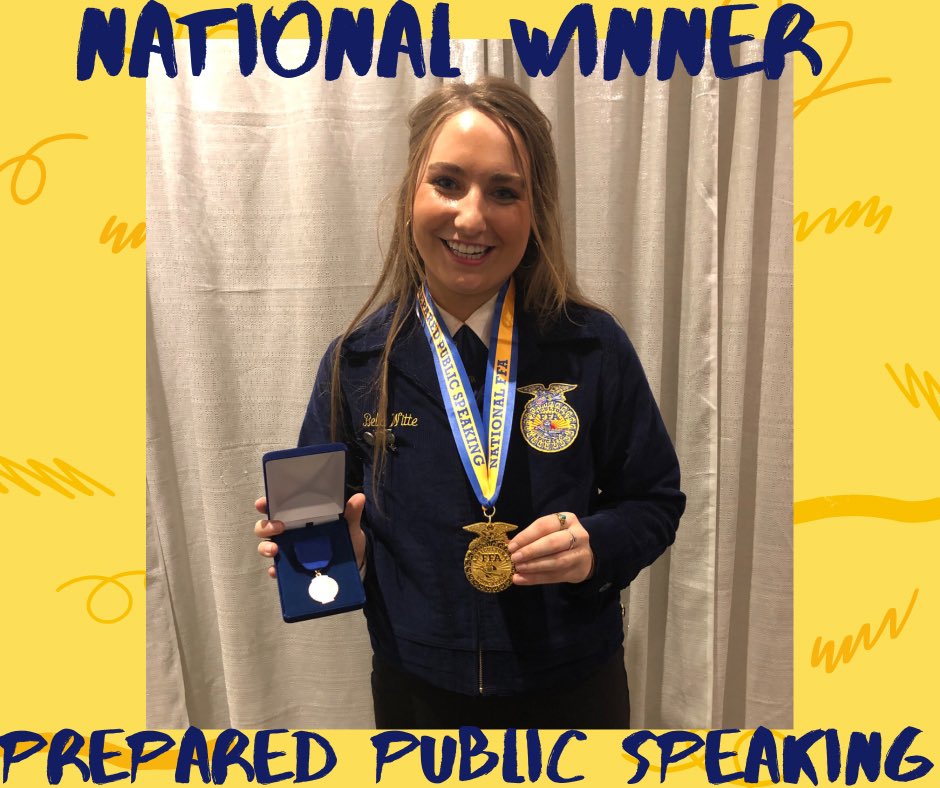 EH_FFA's tweet photo. 📣📣Introducing the 2021 NATIONAL WINNING PREPARED PUBLIC SPEAKER…BELLA WITTE
So incredibly proud of Bella for this tremendous accomplishment!! CONGRATS BELLA!!!
#FFA21 #EHRoyalPride https://t.co/9YbDHy94B2