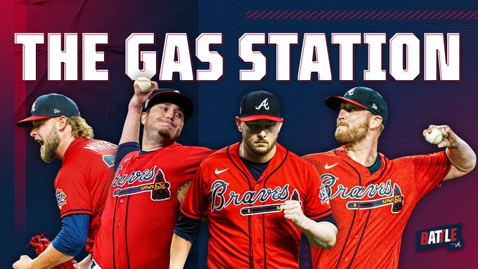 A graphic featuring pictures of A.J. Minter, Luke Jackson, Tyler Matzek and Will Smith with the words "THE GAS STATION." 