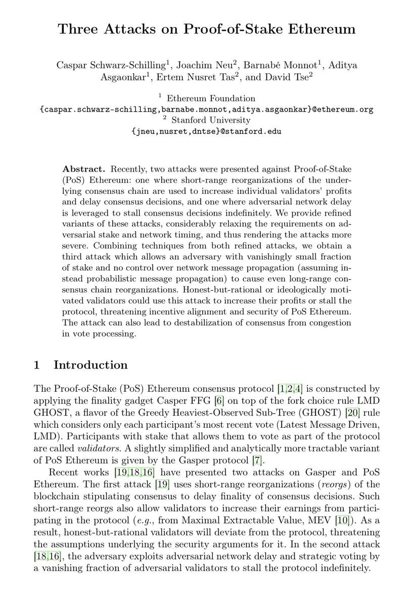 KyleLogiks's tweet photo. I love that @ethereum  writes an excellent paper that all but rugs the current iteration of ETH2 and my whole time is $ETH to $10k

“With 99.6% probability an adversary with .09% stake can execute a 1-record for any given day” https://t.co/jX87ha8tZZ