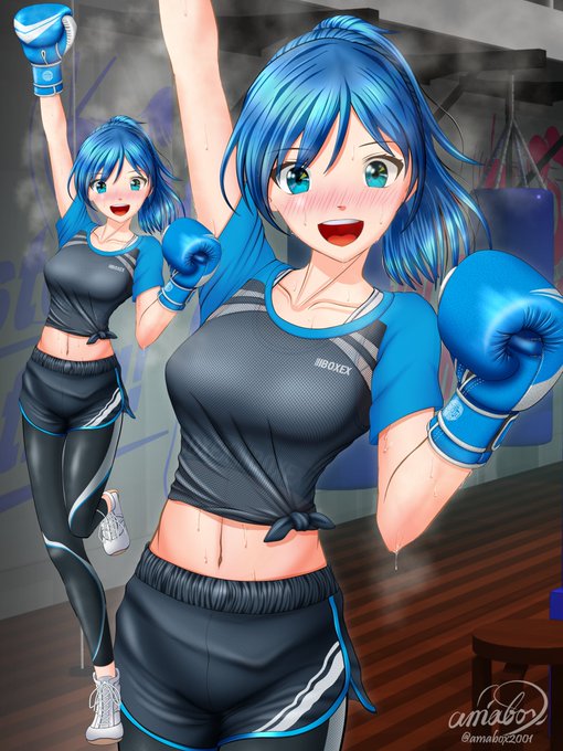 400♡!ありがとうございます!!!ヽ(^o^)丿スゴイ!
ウェアとボクシンググローブの色を青系にしてみました(^^) 