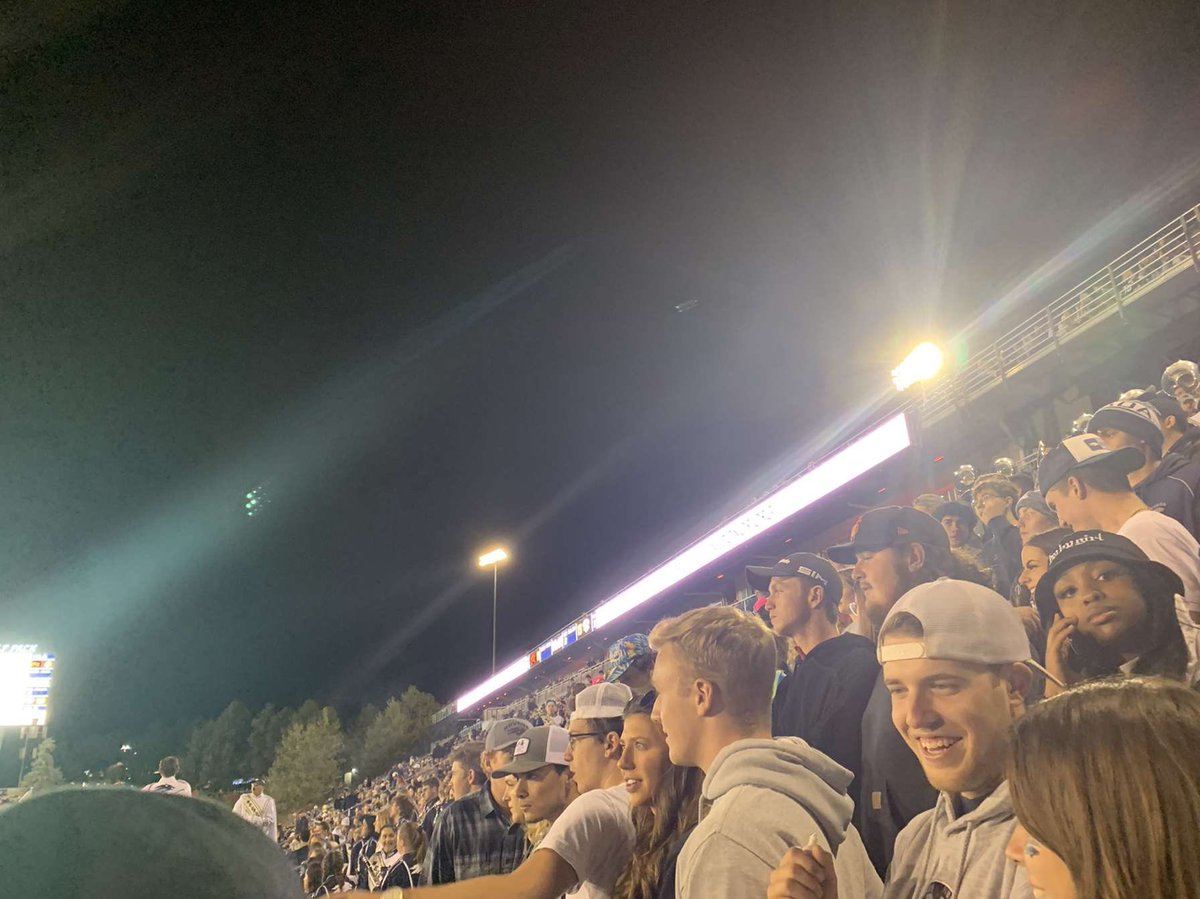 EvanFerrisUNR's tweet photo. @NevadaFootball is putting on a show for a packed Mackay Stadium! They are eager to paint that cannon blue as they head into the third quarter up 20 to nothing. @ReynoldsSandbox #nevadafootball #WOLFPACK #unr #rivalry https://t.co/ZFihpU2xhu