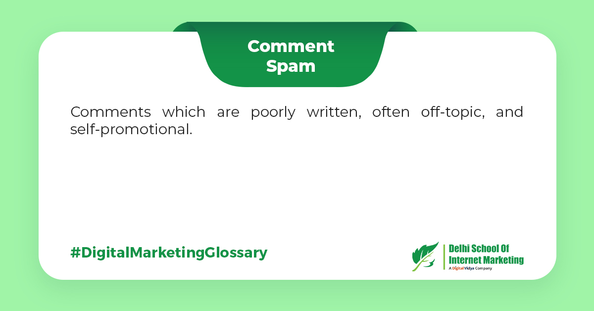 DSIMdigital's tweet photo. #DigitalMarketing term you should know. 🤔
#dsim #commentspam #digitalmarketingglossary #SaturdayMotivation #saturdaythoughts #socialmedia #marketing #weekendvibes https://t.co/70PQ5UQWWw